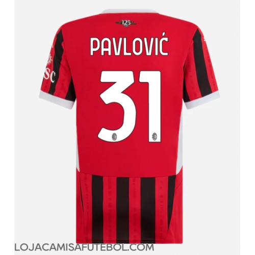 Camisa de Futebol AC Milan Strahinja Pavlovic #31 Equipamento Principal Mulheres 2024-25 Manga Curta